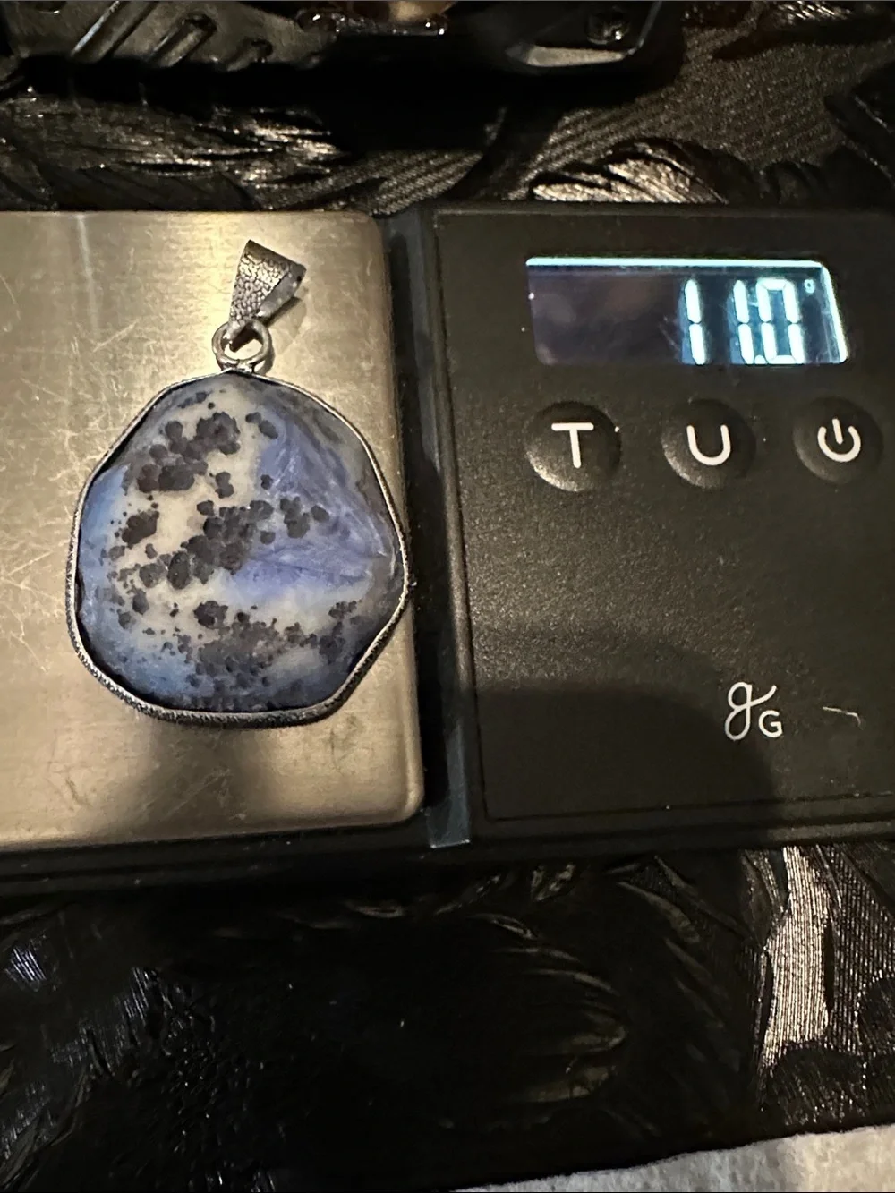 Artisan Blue and White Agate Druzy Pendant Necklace